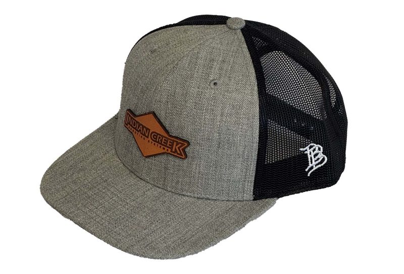 Curved Trucker Hat w/Leather Diamond Patch - Heather left