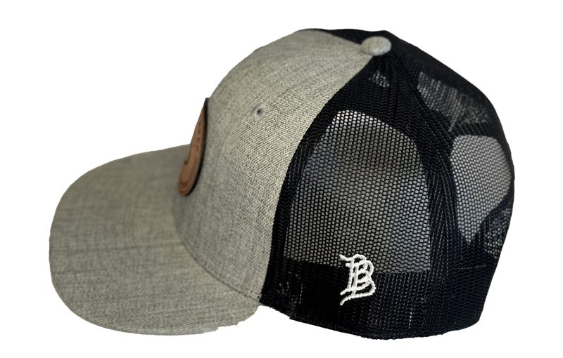 Curved Trucker Hat w/Leather Circle Patch - Heather left