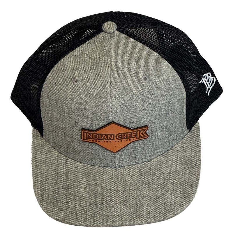 Curved Trucker Hat w/Leather Diamond Patch - Heather front